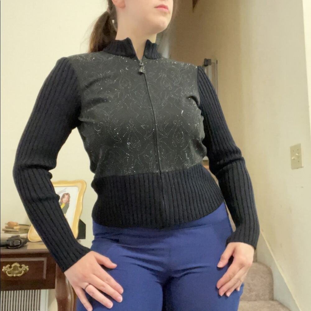 St John black knit zip up